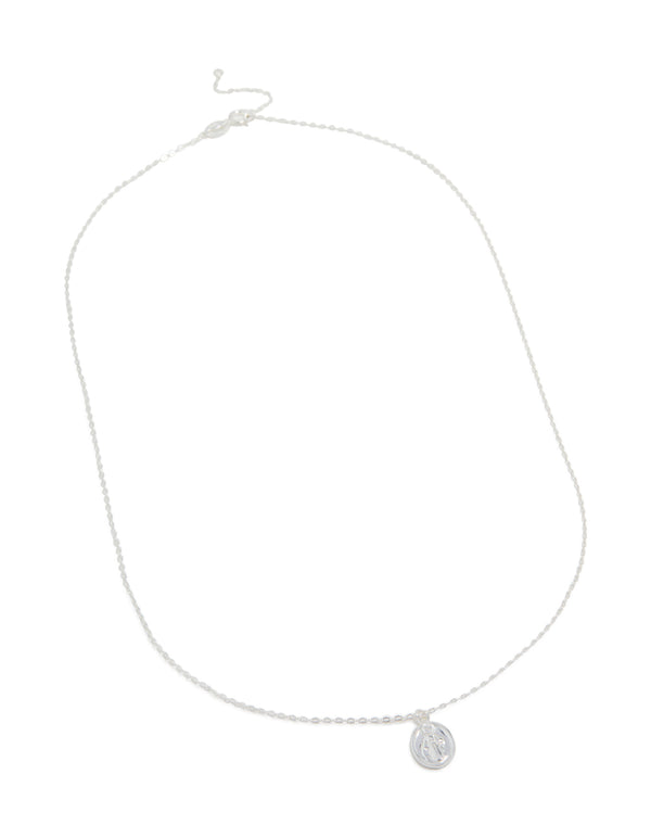 Sterling Silver Round Mary Pendant Necklace