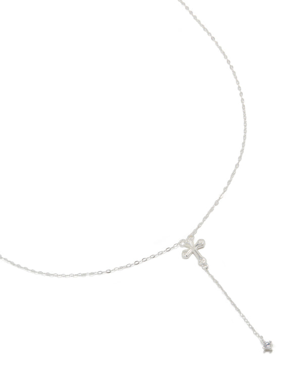 Sterling Silver Cubic Zirconia Cross Y-Necklace