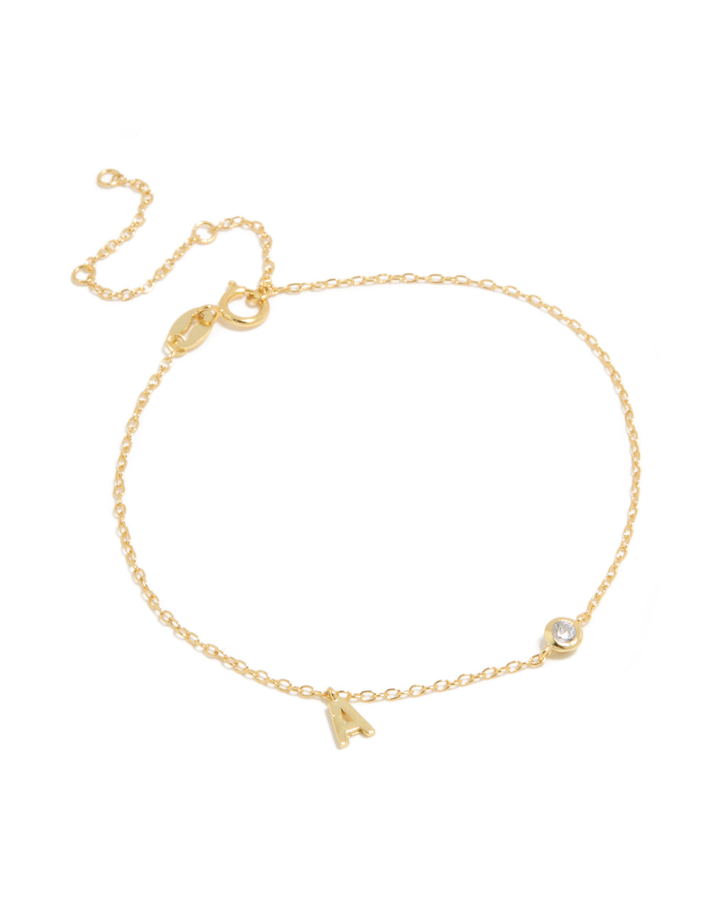 Gold Plated Sterling Silver Cubic Zirconia Letter A Bracelet