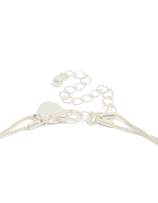 Shop this silver plated double layered cubic zirconia and pearl necklace clasp detail view