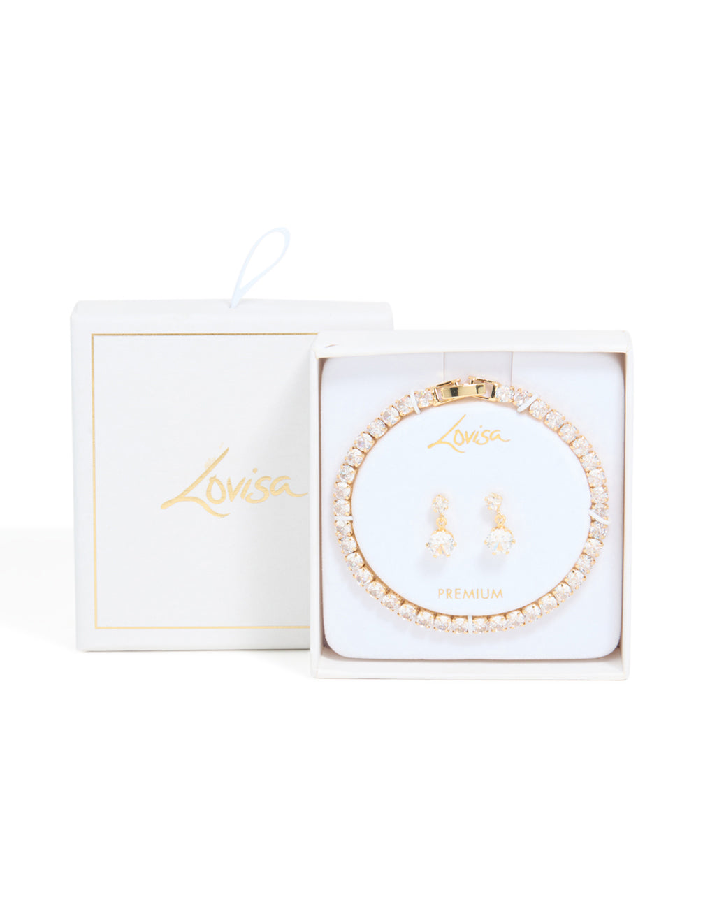 Gold Plated Cubic Zirconia Drop Earrings & Tennis Bracelet Set