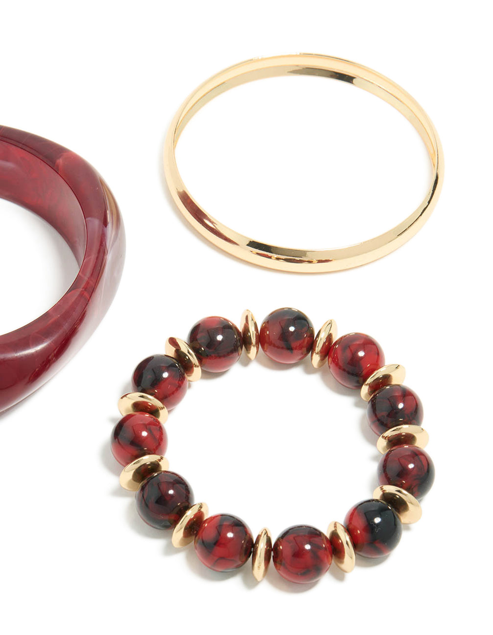 Gold & Burgundy Acrylic Bangles 3-Pack