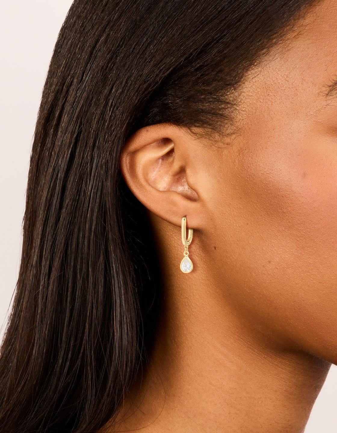 Gold Plated Cubic Zirconia Teardrop Drop Huggie Earrings