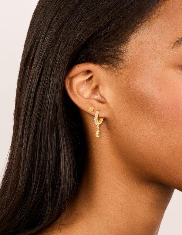 Gold Plated Brass Citrine Cubic Zirconia November Birthstone Earrings 2-Pack