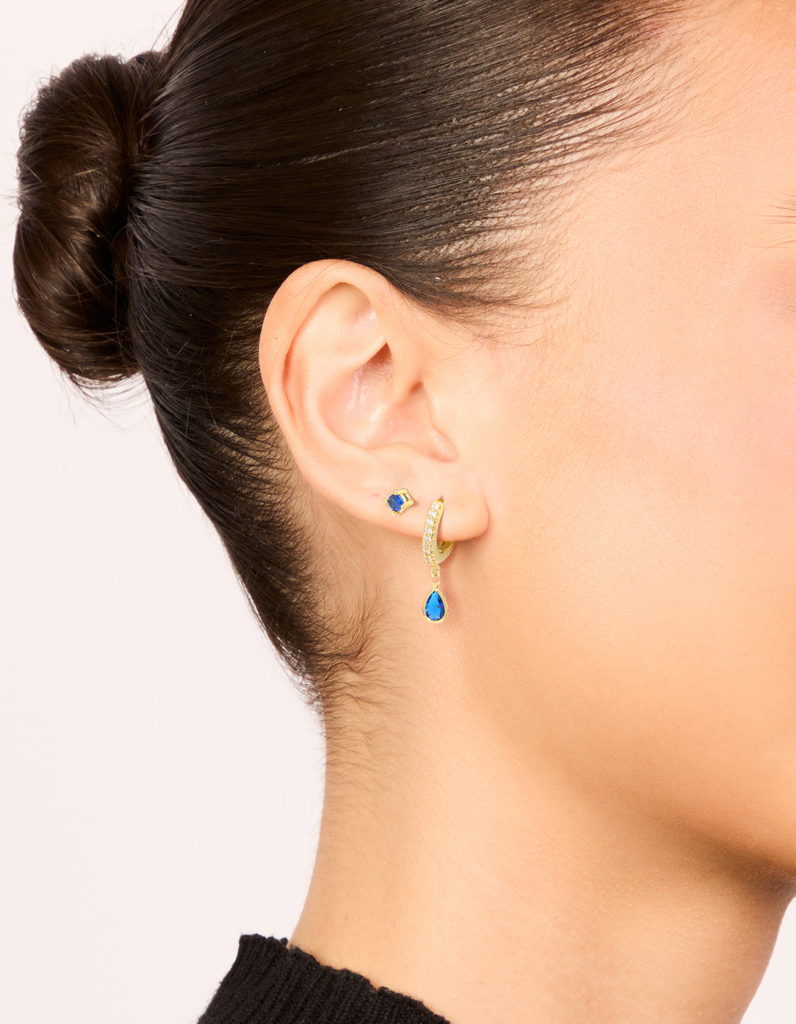 Gold Plated Brass Sapphire Cubic Zirconia September Birthstone Earrings 2-Pack