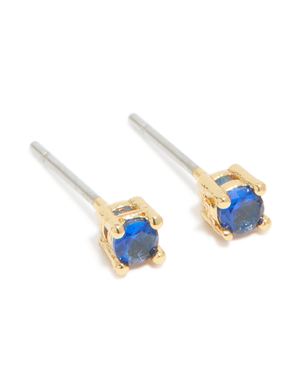 Gold Plated Brass Sapphire Cubic Zirconia September Birthstone Earrings 2-Pack