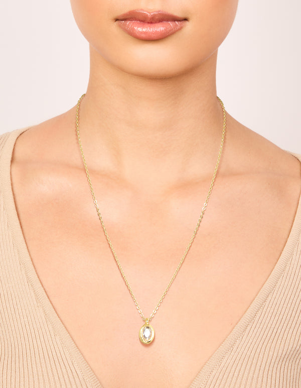 Gold Plated Brass Cubic Zirconia April Birthstone Necklace