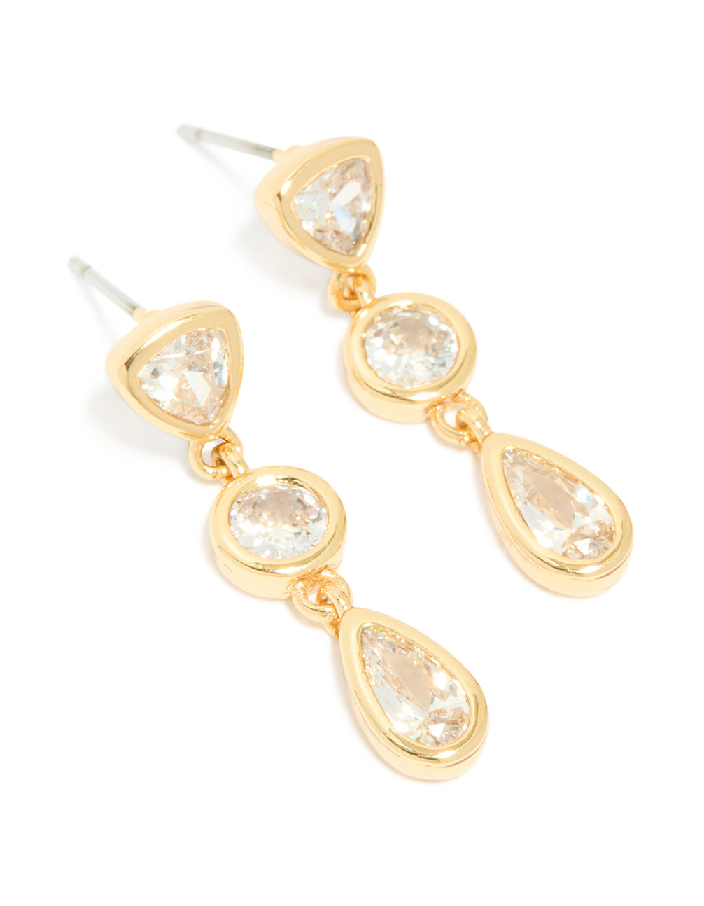 Gold Plated Cubic Zirconia Organic Circle Triple Drop Earrings