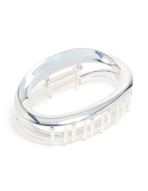 Silver Metal Oval Hair Claw Clip