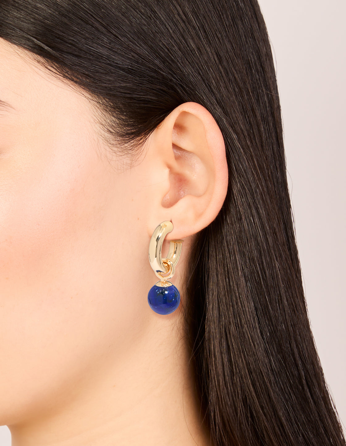 Gold & Blue Small Beaded Open Hoop Earrings