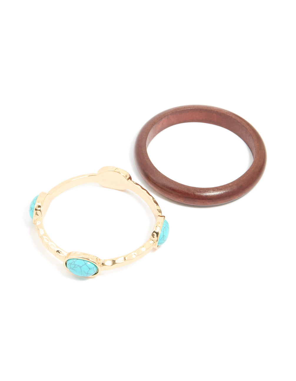 Gold Turquoise Stone & Wood Bangles 2-Pack