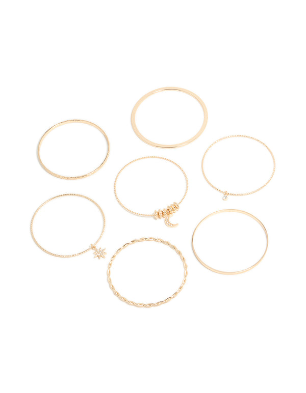 Rose Gold Diamante Moon & Star Bangles Pack