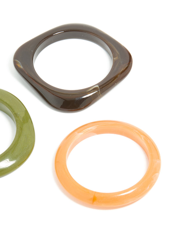 Green & Light Brown Acrylic Swirl Bangles 3-Pack