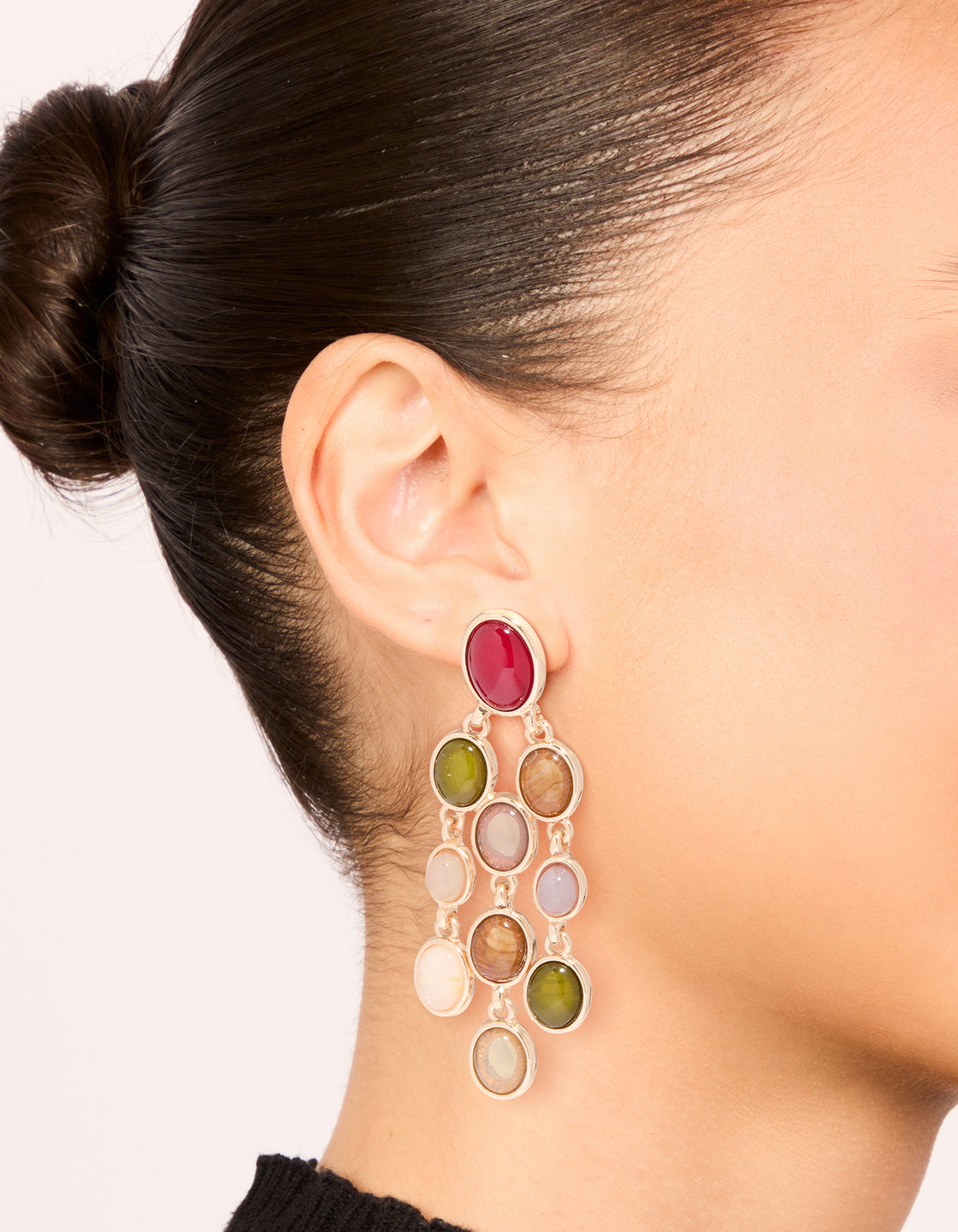 Gold Multicoloured Stones Drop Earrings