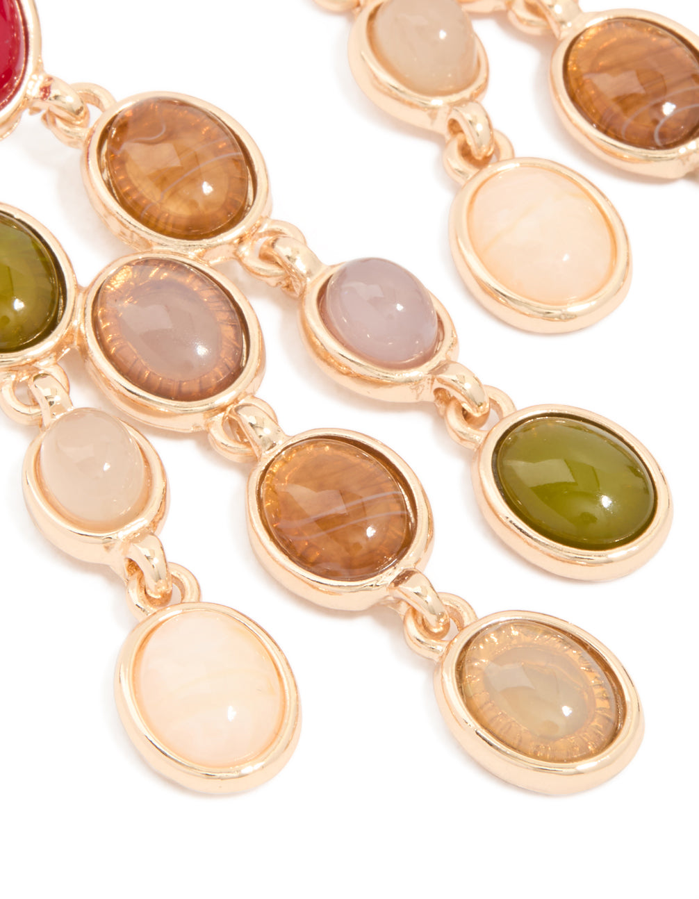 Gold Multicoloured Stones Drop Earrings