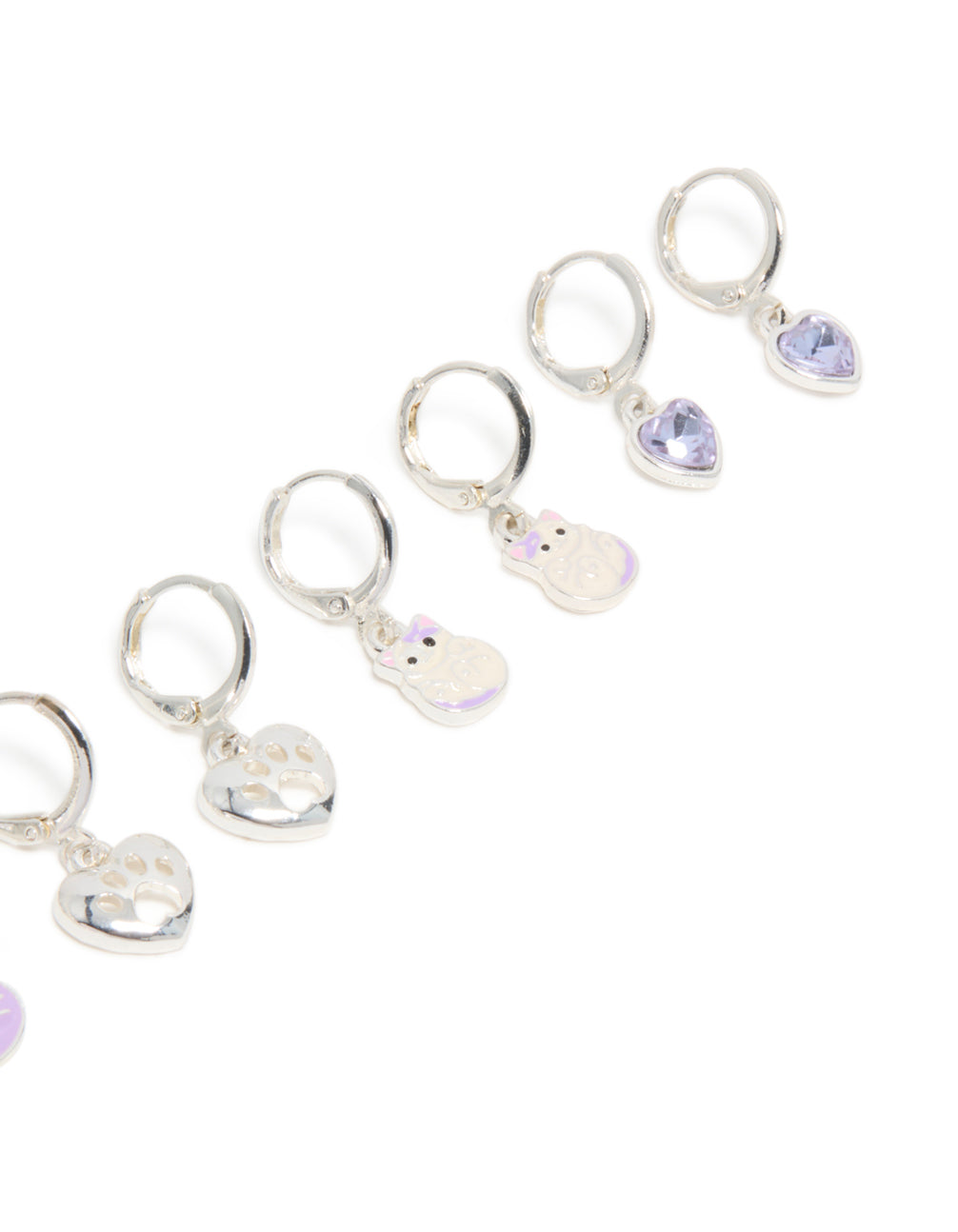 Kids Silver Cat & Paw Huggie Earrings 4-Pack