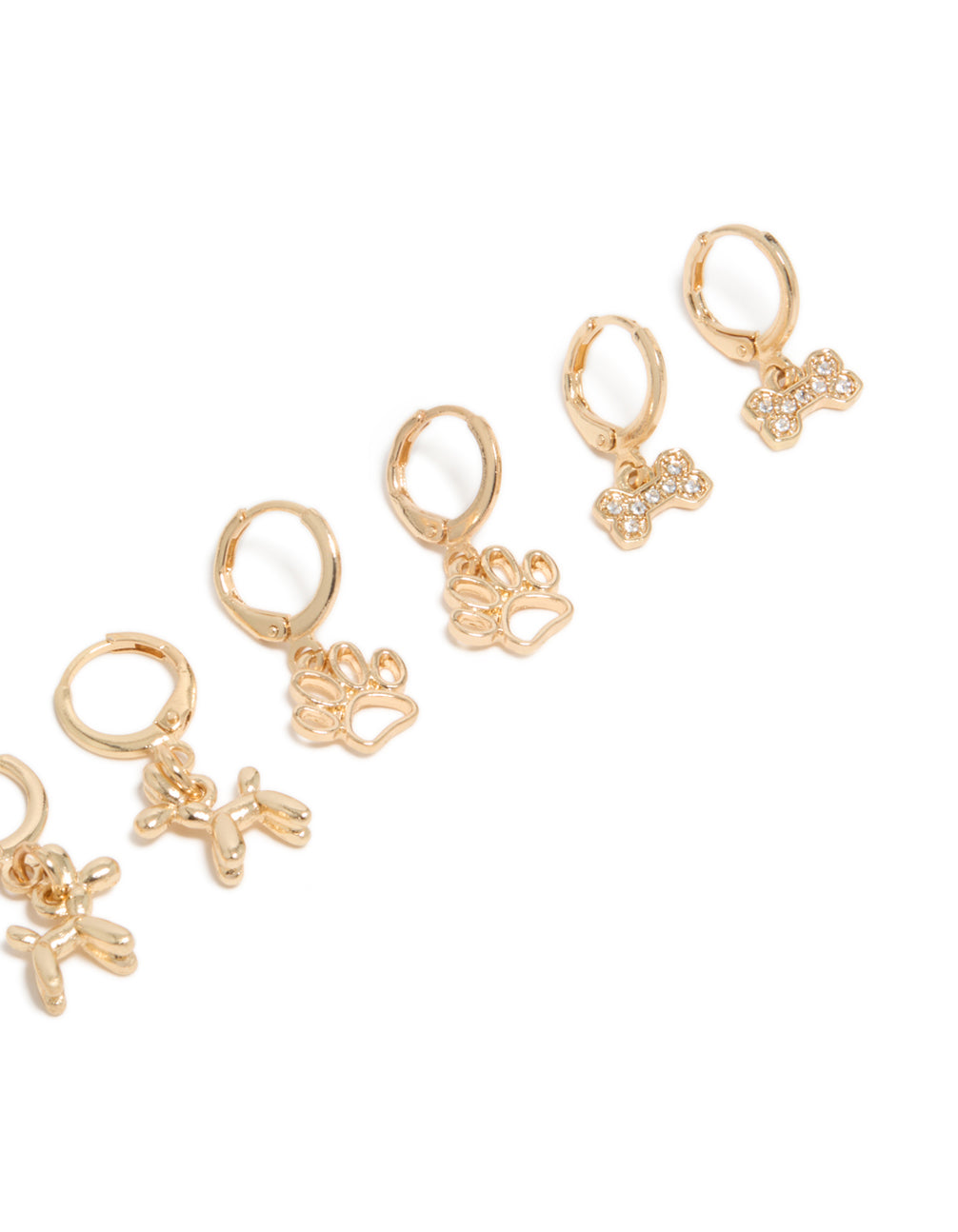 Kids Gold Dog & Paw Huggie Earrings 4-Pack