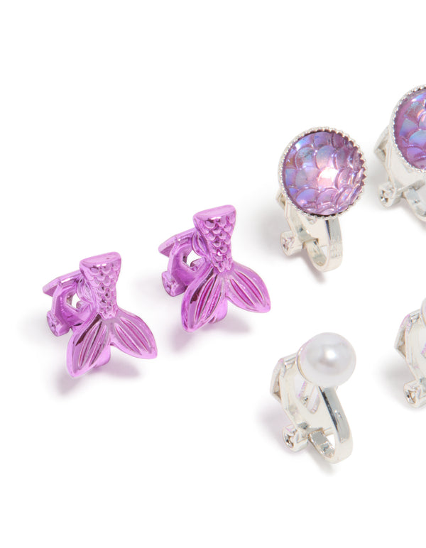 Kids Silver Ombre Sea Clip-On Earrings 5-Pack