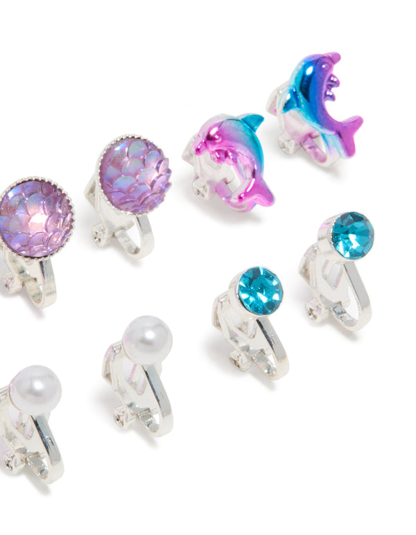 Kids Silver Ombre Sea Clip-On Earrings 5-Pack