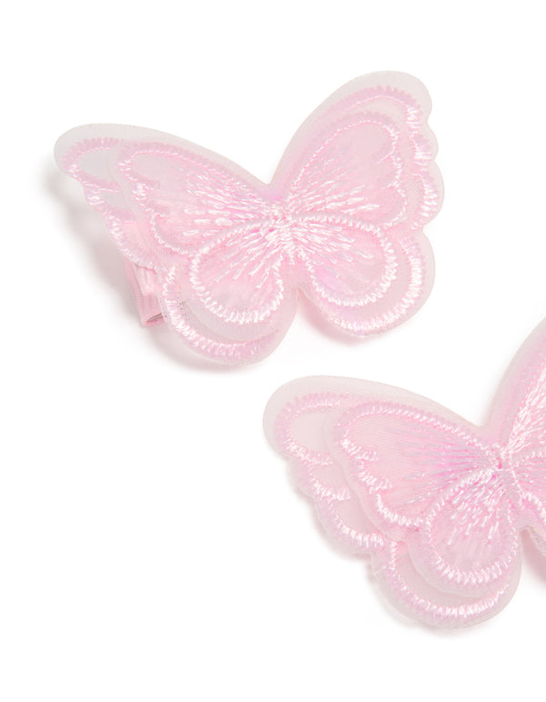 Kids Pink Sheer Fabric Butterfly Clips 2-Pack