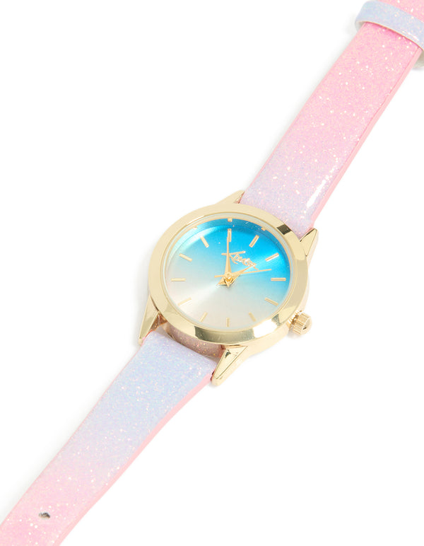 Kids Pink & Purple Ombre PU Leather Cat Mini Watch