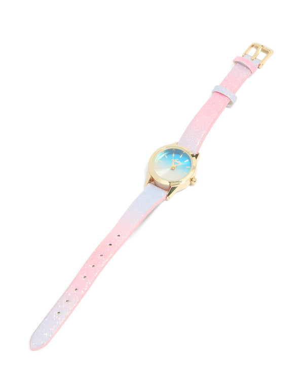 Kids Pink & Purple Ombre PU Leather Cat Mini Watch