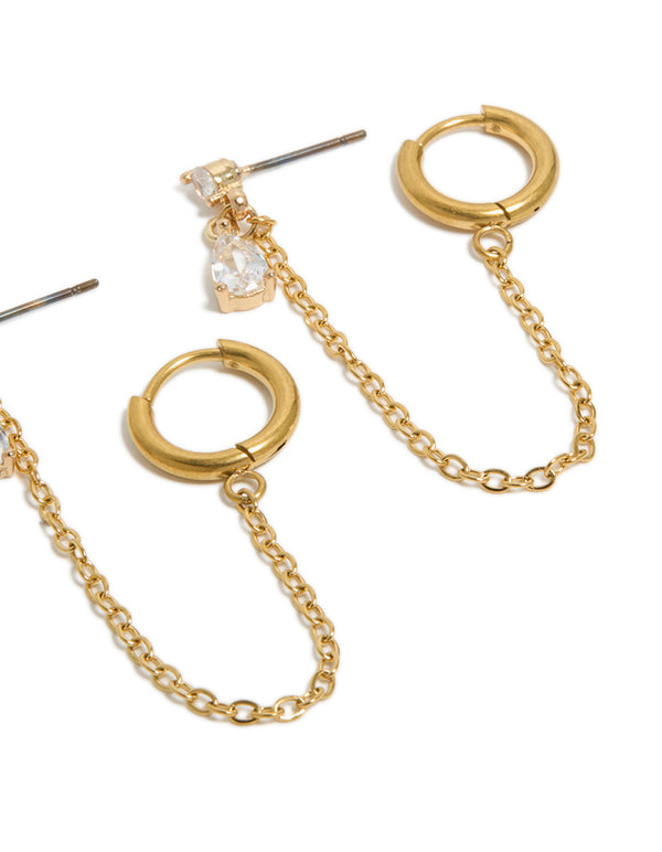 Waterproof Gold Plated Stainless Steel Mixed Cubic Zirconia Stud Earrings 2-Pack