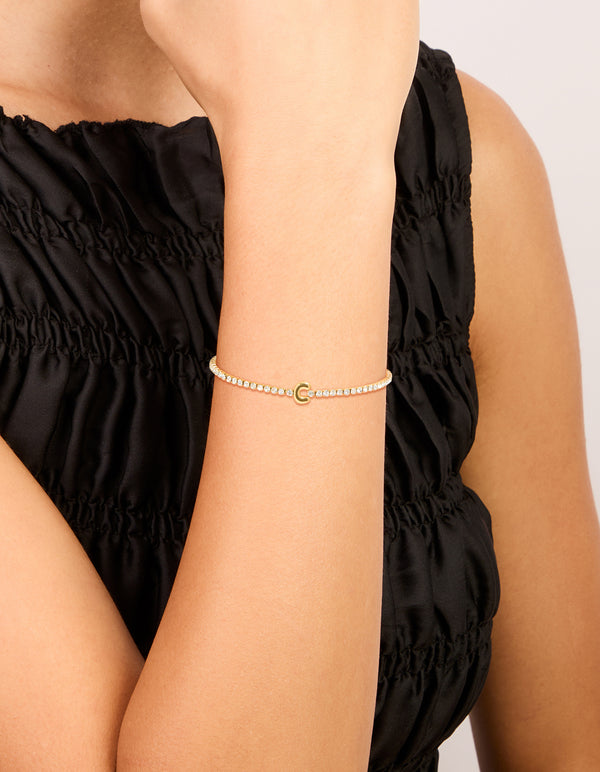 Waterproof Gold Plated Stainless Steel Cubic Zirconia Letter C Tennis Bracelet