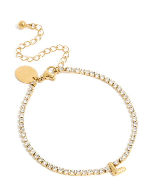 Waterproof Gold Plated Stainless Steel Cubic Zirconia Tennis Letter L Bracelet