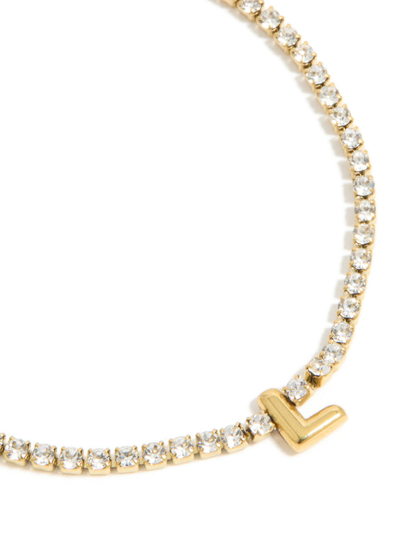 Waterproof Gold Plated Stainless Steel Cubic Zirconia Tennis Letter L Bracelet