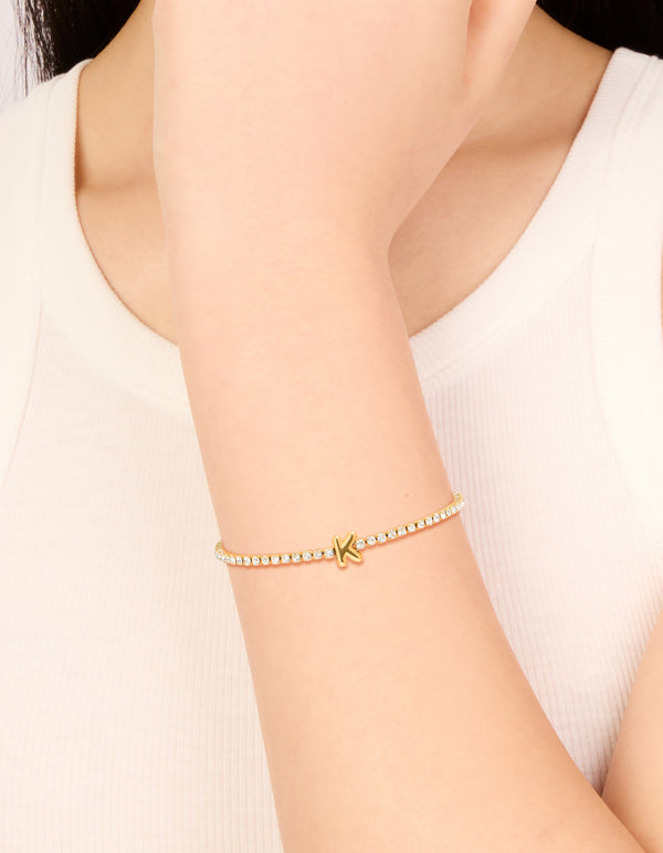 Waterproof Gold Plated Stainless Steel Letter K Tennis Bracelet