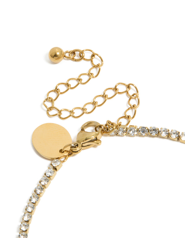 Waterproof Gold Plated Stainless Steel Cubic Zirconia Tennis Letter E Bracelet