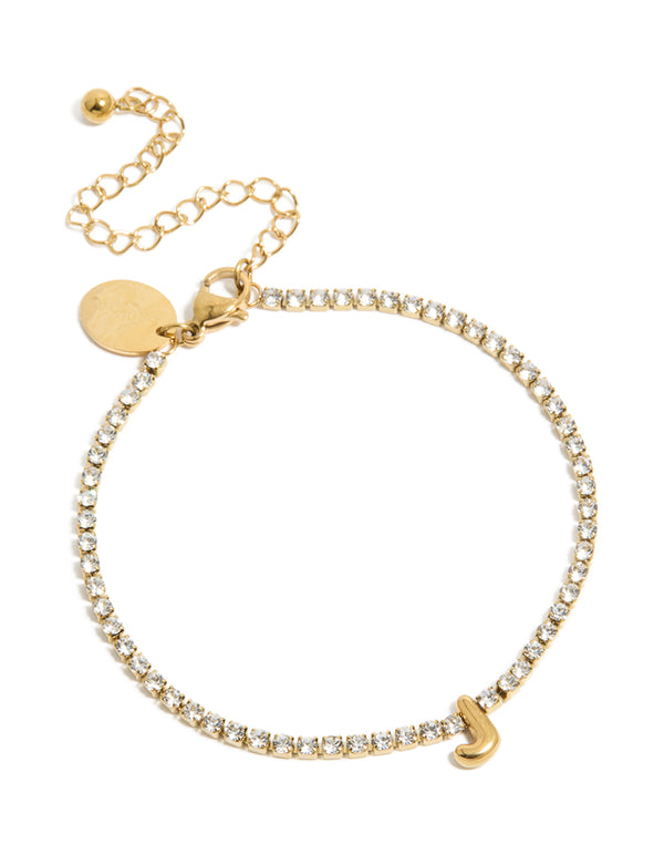 Waterproof Gold Plated Stainless Steel Cubic Zirconia Letter J Tennis Bracelet