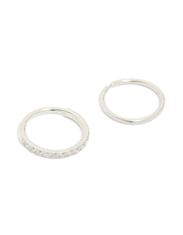 Surgical Steel Cubic Zirconia Hinged & Plain Nose Rings 2-Pack