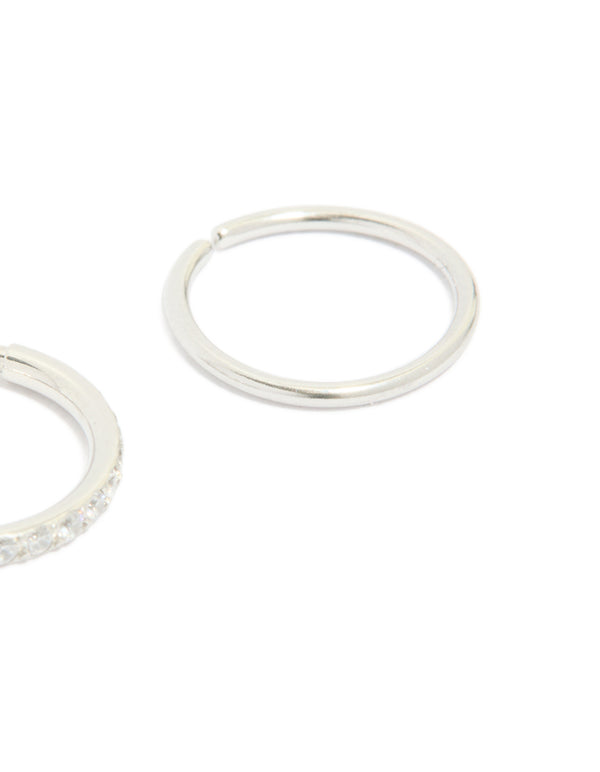 Surgical Steel Cubic Zirconia Hinged & Plain Nose Rings 2-Pack