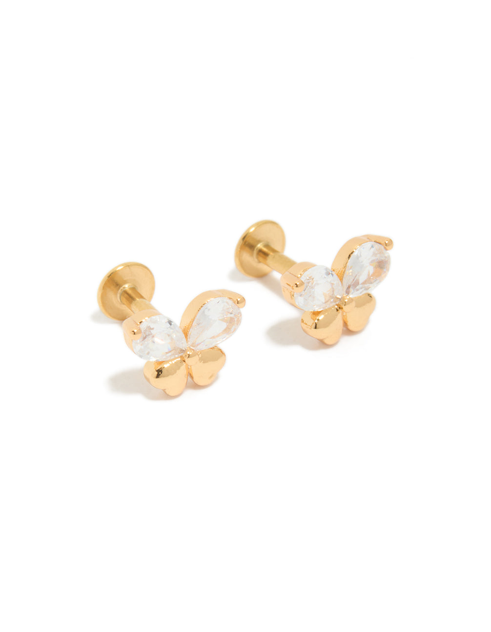 Gold Plated Surgical Steel Cubic Zirconia Butterfly Flat Back Studs
