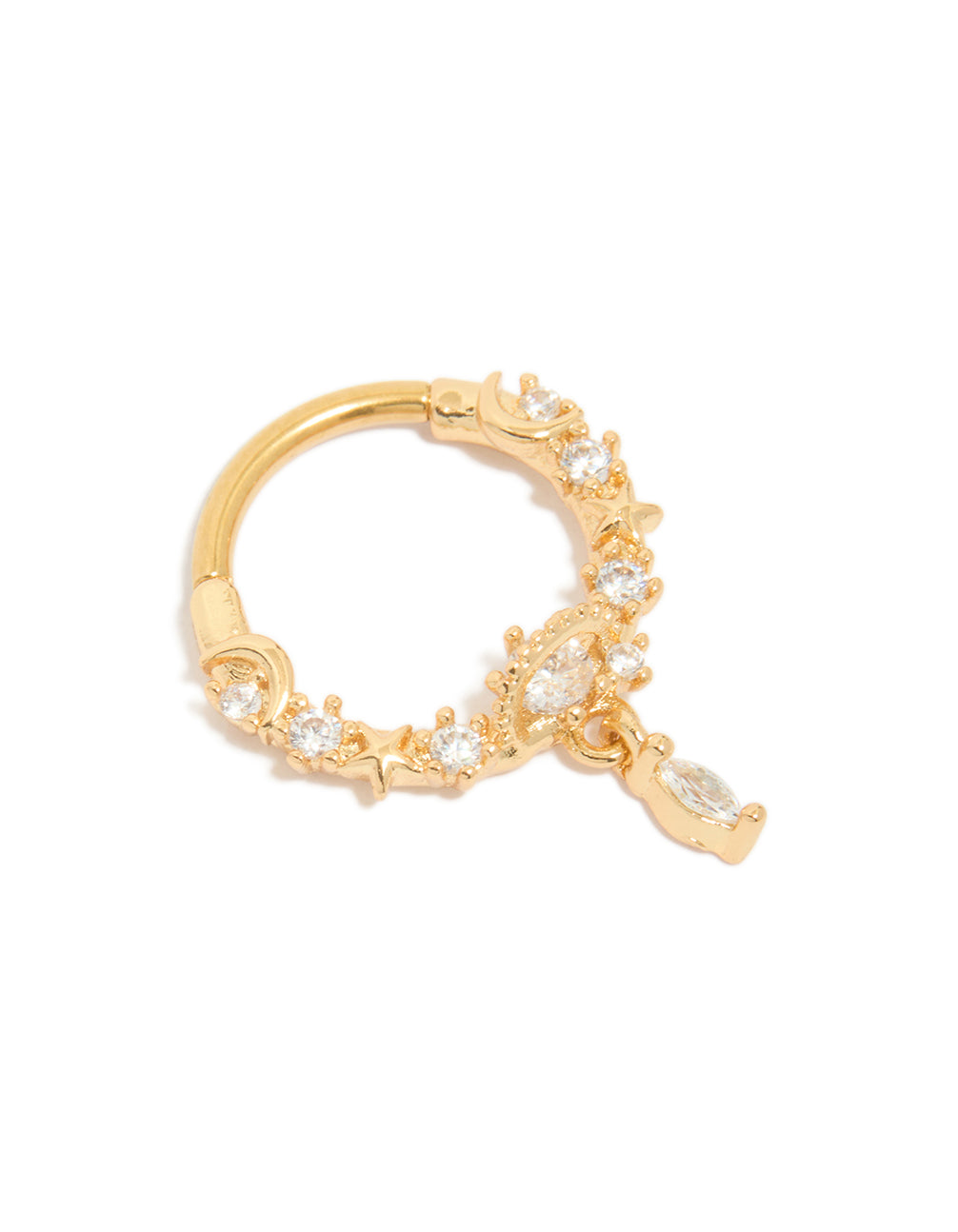 Gold Plated Surgical Steel Cubic Zirconia Planet Zirconia Drop Clicker Ring