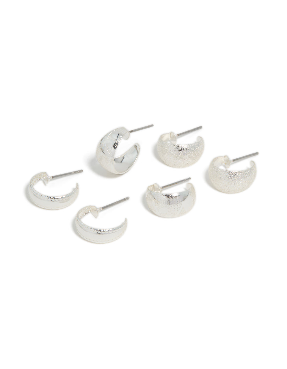 Silver Mixed Textured Huggie Earrings 3-Pack