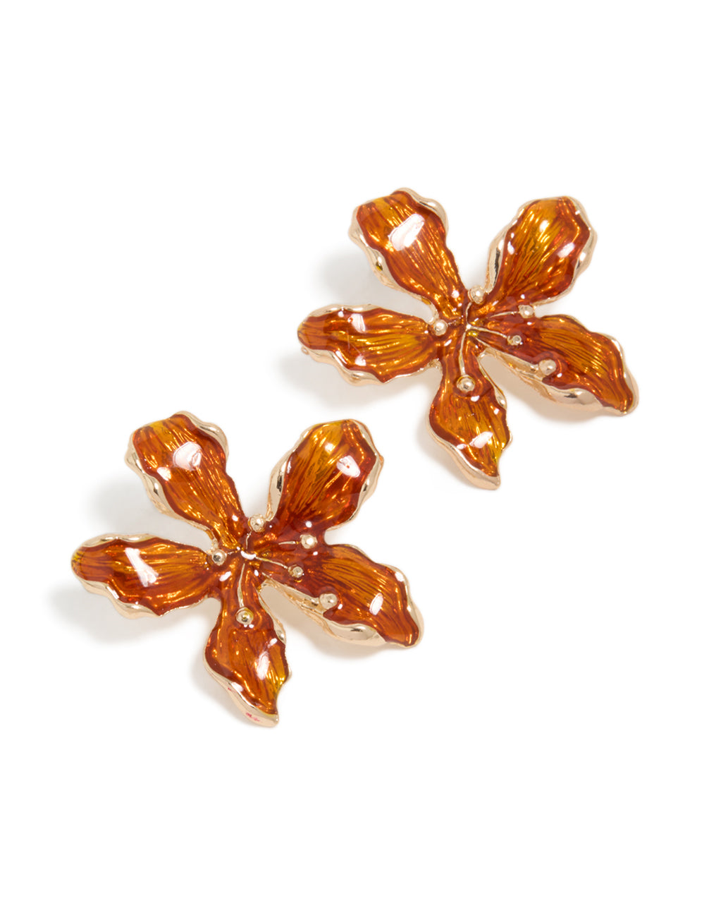 Gold Orange Flower Stud Earrings