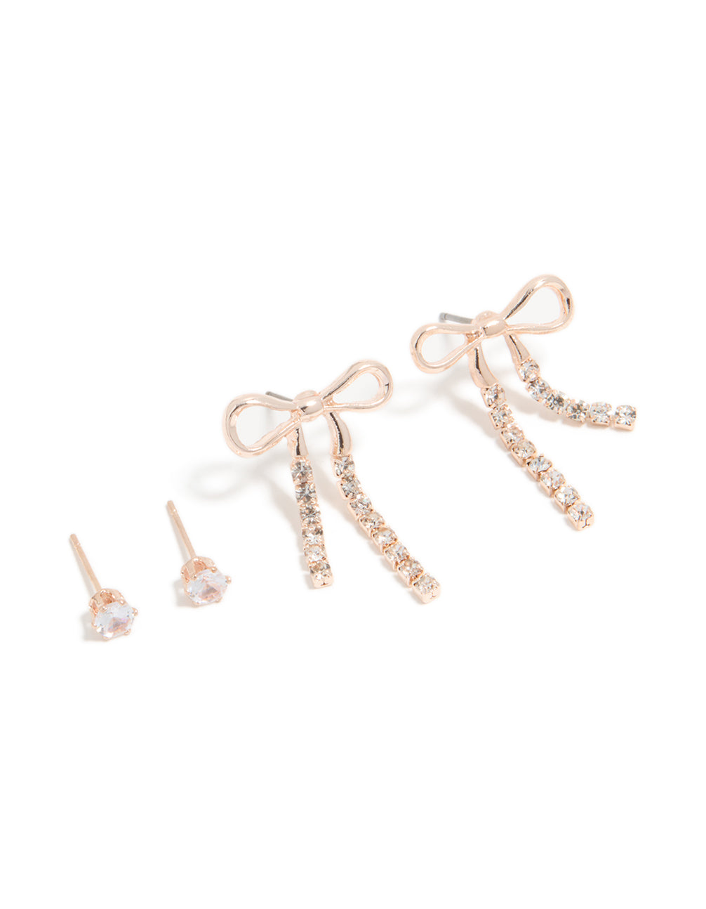 Rose Gold Diamante Stud & Cup Chain Bow Earrings 2- Pack