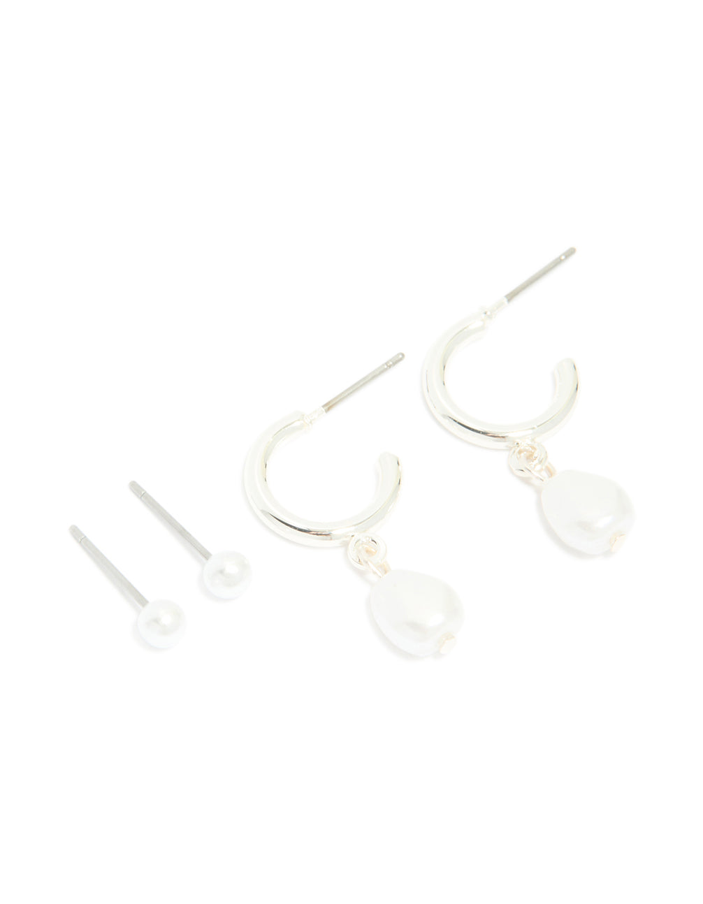 Silver Pearl Ball & Hoop Earrings 2-Pack
