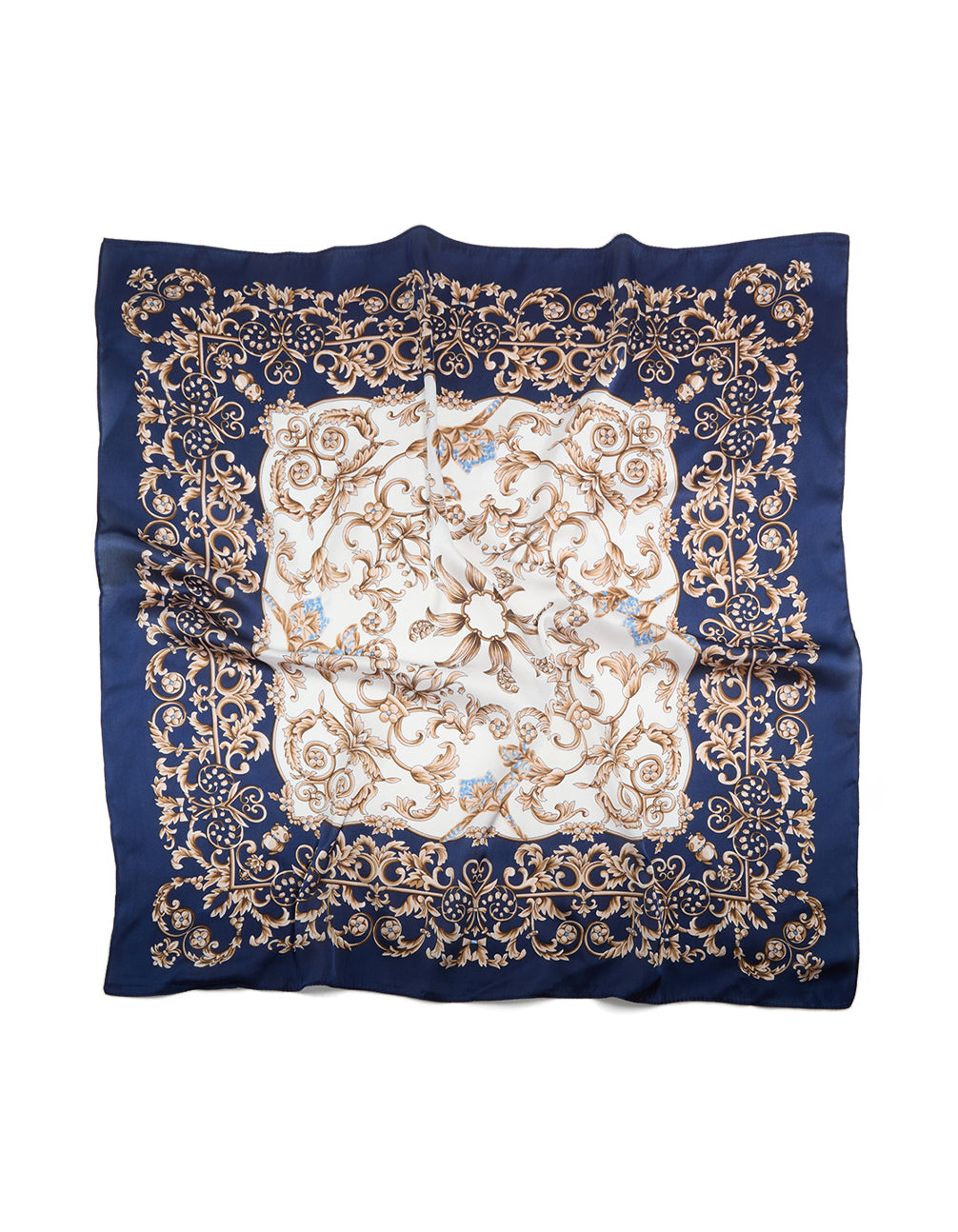 Dark Blue & White Baroque Flower Fabric Scarf