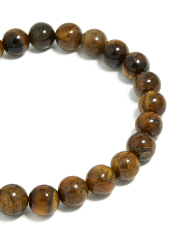 Mens Waterproof Stainless Steel Tiger's Eye Beaded Bracelet