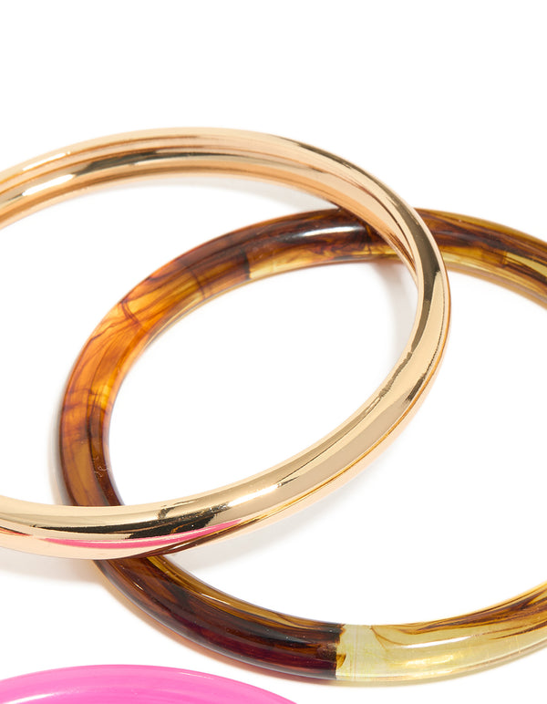 Gold & Pink Acrylic Bangles 4-Pack