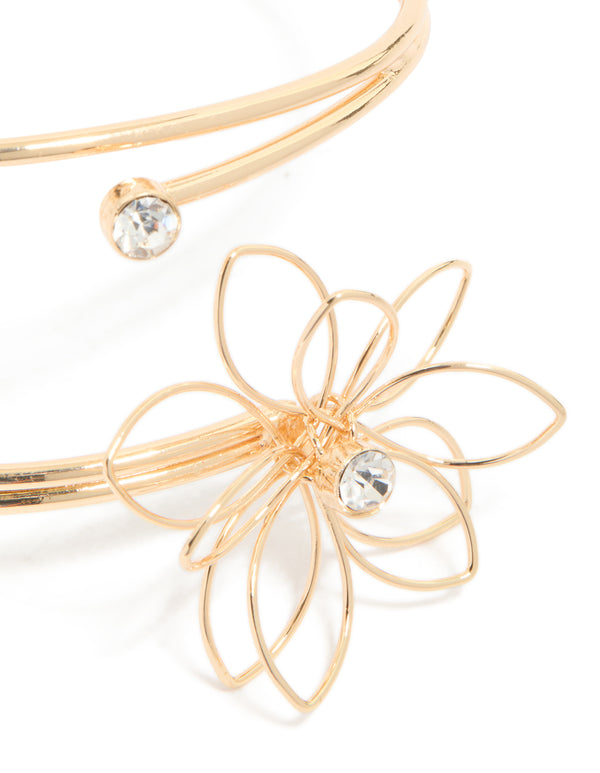 Gold Diamante Flower Arm Cuff