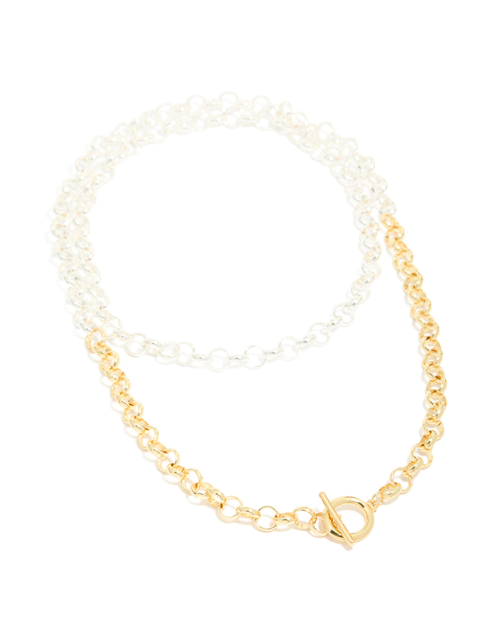 Mixed Metal Plated Chain & Toggle Clasp Layered Necklace