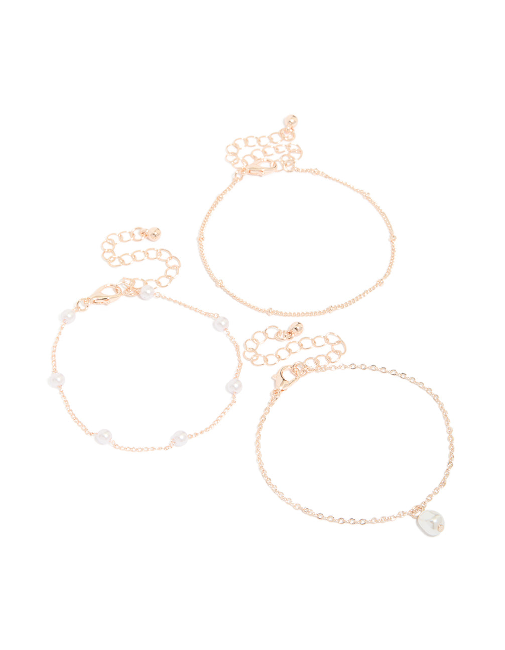 Rose Gold Pearl & Station Droplet Bracelets 3-Pack