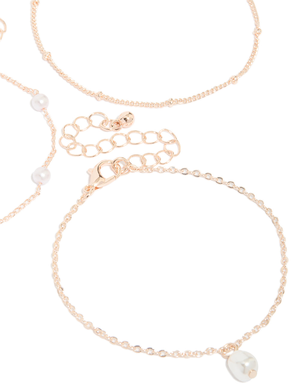 Rose Gold Pearl & Station Droplet Bracelets 3-Pack