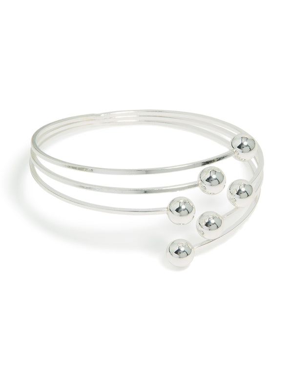 Silver Ball Layered Wrap Around Bangle