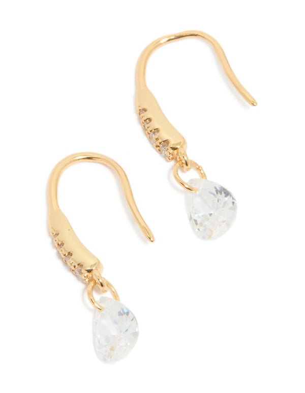 Stunning gold plated floating cubic zirconia hook earrings front view